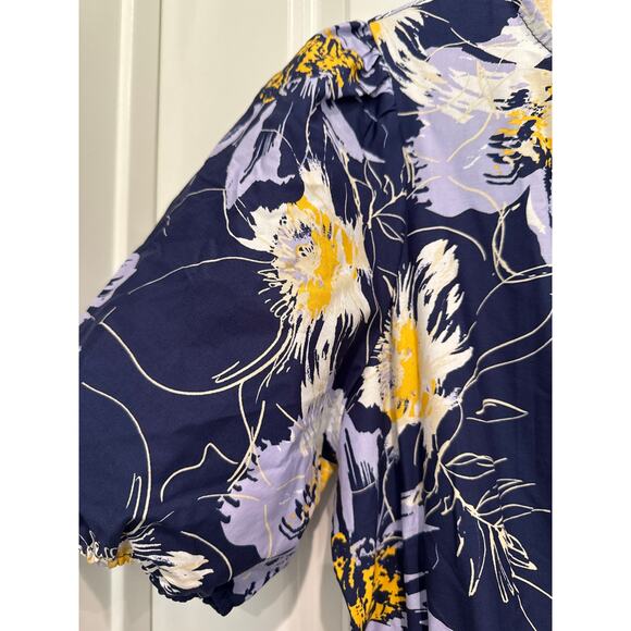 MSRP $138 NWT London Times Navy Floral Belted Midi Dress Size L SAME DAY SHIP - Picture 5 of 7